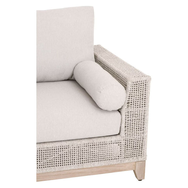 Essentials For Living Tropez Outdoor Modular Right Facing 1-Arm Sofa ~ Taupe & White Flat Rope, Performance Pumice, Gray Teak
