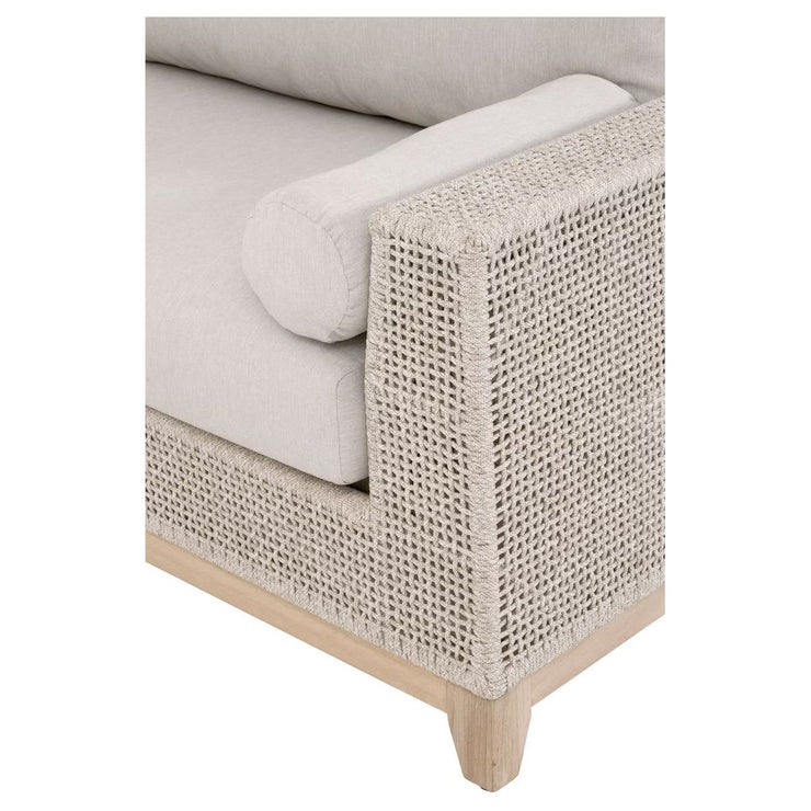 Essentials For Living Tropez Outdoor Modular Right Facing 1-Arm Sofa ~ Taupe & White Flat Rope, Performance Pumice, Gray Teak