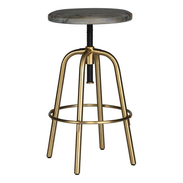 Uttermost Revolve Acacia Wood Seat With Brushed Brass Counter Stool