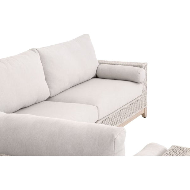 Essentials For Living Tropez Outdoor Modular Right Facing 1-Arm Sofa ~ Taupe & White Flat Rope, Performance Pumice, Gray Teak