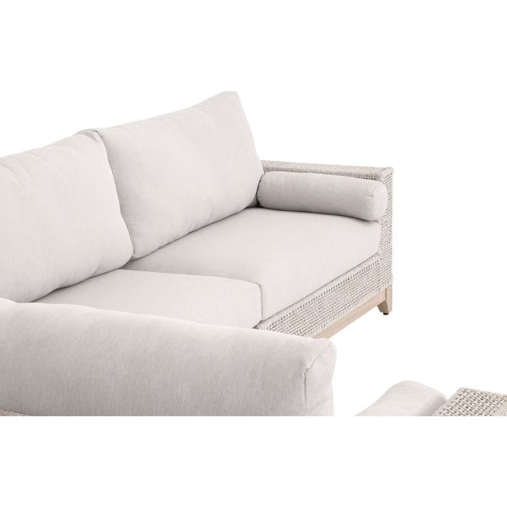 Essentials For Living Tropez Outdoor Modular Right Facing 1-Arm Sofa ~ Taupe & White Flat Rope, Performance Pumice, Gray Teak