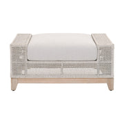 Essentials For Living Tropez Outdoor Ottoman ~ Taupe & White Flat Rope, Performance Pumice, Gray Teak