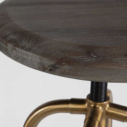 Uttermost Revolve Acacia Wood Seat With Brushed Brass Counter Stool