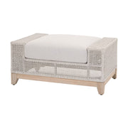 Essentials For Living Tropez Outdoor Ottoman ~ Taupe & White Flat Rope, Performance Pumice, Gray Teak