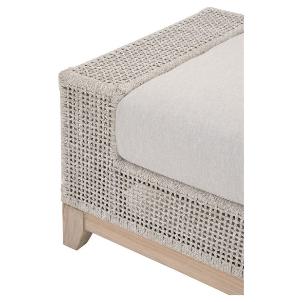 Essentials For Living Tropez Outdoor Ottoman ~ Taupe & White Flat Rope, Performance Pumice, Gray Teak