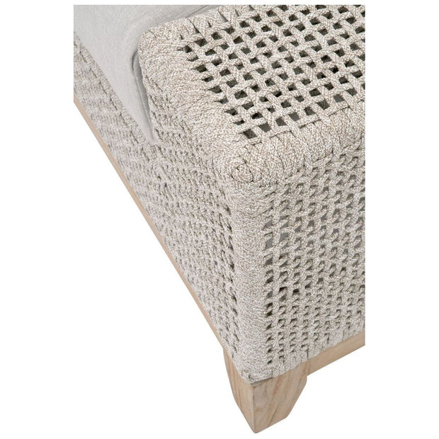 Essentials For Living Tropez Outdoor Ottoman ~ Taupe & White Flat Rope, Performance Pumice, Gray Teak