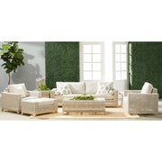 Essentials For Living Tropez Outdoor Ottoman ~ Taupe & White Flat Rope, Performance Pumice, Gray Teak