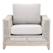 Essentials For Living Tropez Outdoor Sofa Chair ~ Taupe & White Flat Rope, Performance Pumice, Gray Teak