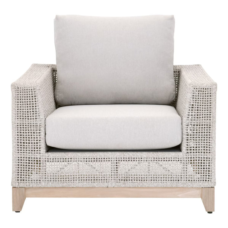 Essentials For Living Tropez Outdoor Sofa Chair ~ Taupe & White Flat Rope, Performance Pumice, Gray Teak