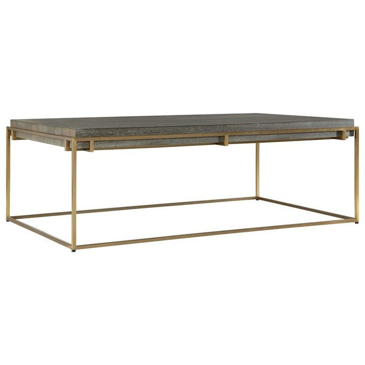 Uttermost Surround Acacia Walnut Stain with Gray Glaze Top Brushed Brass Coffee Table
