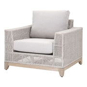 Essentials For Living Tropez Outdoor Sofa Chair ~ Taupe & White Flat Rope, Performance Pumice, Gray Teak