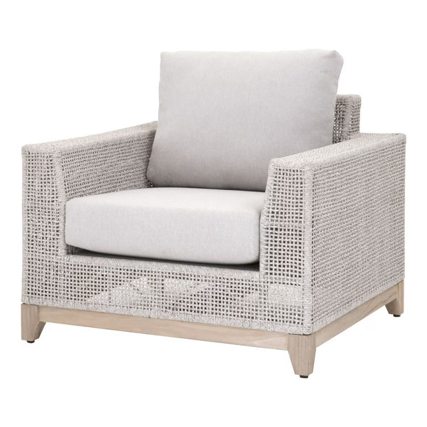 Essentials For Living Tropez Outdoor Sofa Chair ~ Taupe & White Flat Rope, Performance Pumice, Gray Teak