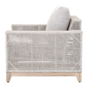 Essentials For Living Tropez Outdoor Sofa Chair ~ Taupe & White Flat Rope, Performance Pumice, Gray Teak