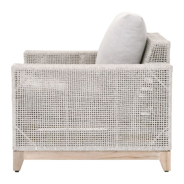 Essentials For Living Tropez Outdoor Sofa Chair ~ Taupe & White Flat Rope, Performance Pumice, Gray Teak