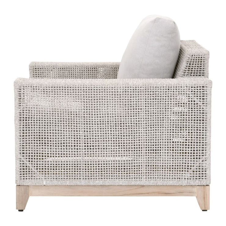 Essentials For Living Tropez Outdoor Sofa Chair ~ Taupe & White Flat Rope, Performance Pumice, Gray Teak