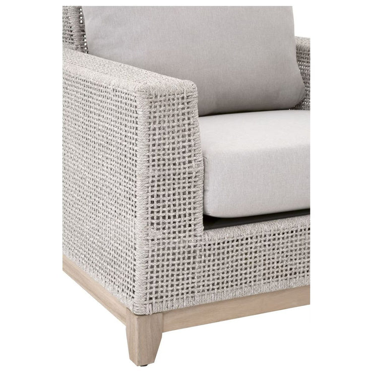Essentials For Living Tropez Outdoor Sofa Chair ~ Taupe & White Flat Rope, Performance Pumice, Gray Teak