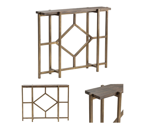Crestview Collection Diamond Wood Modern Console Table With Gold Iron Base
