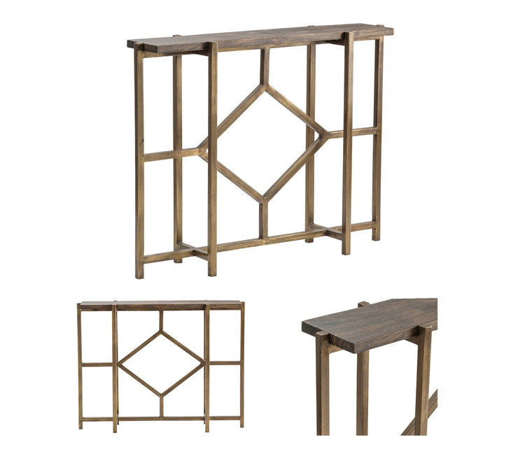 Crestview Collection Diamond Wood Modern Console Table With Gold Iron Base