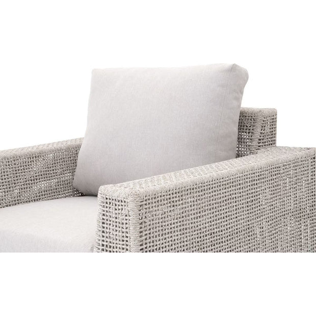 Essentials For Living Tropez Outdoor Sofa Chair ~ Taupe & White Flat Rope, Performance Pumice, Gray Teak