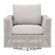 Essentials For Living Tropez Outdoor Swivel Rocker Sofa Chair ~ Taupe & White Flat Rope, Performance Pumice