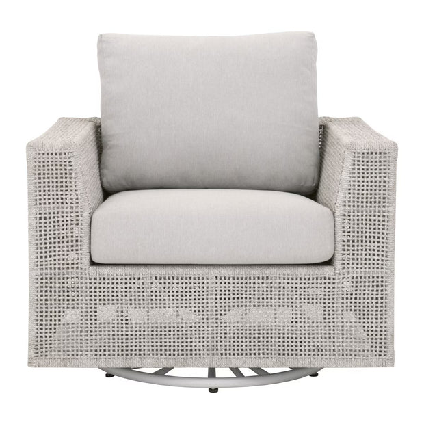 Essentials For Living Tropez Outdoor Swivel Rocker Sofa Chair ~ Taupe & White Flat Rope, Performance Pumice