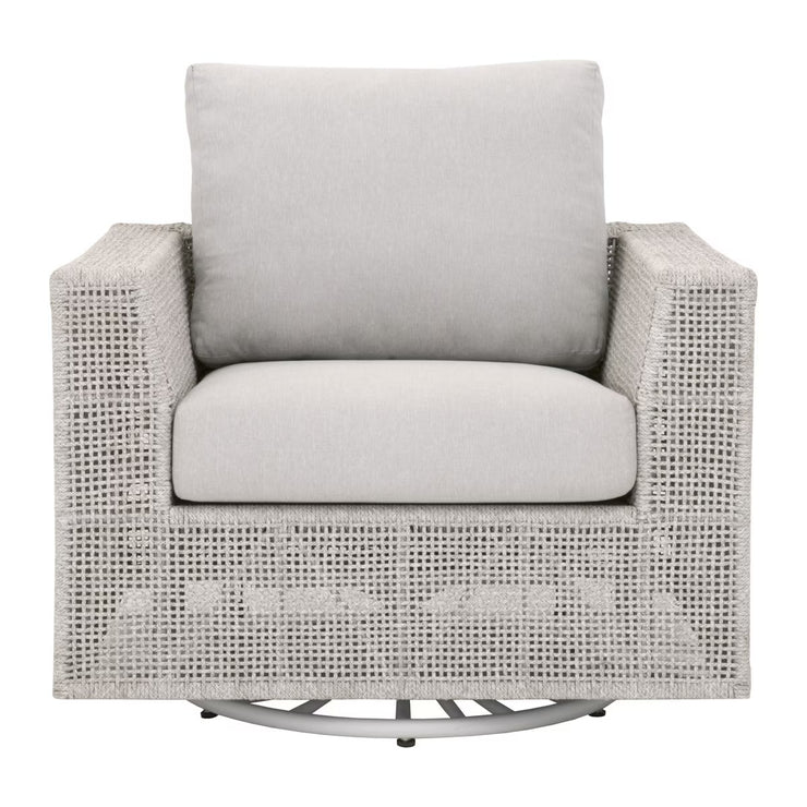 Essentials For Living Tropez Outdoor Swivel Rocker Sofa Chair ~ Taupe & White Flat Rope, Performance Pumice