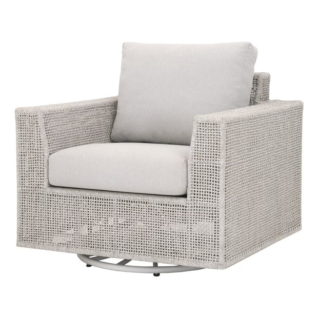 Essentials For Living Tropez Outdoor Swivel Rocker Sofa Chair ~ Taupe & White Flat Rope, Performance Pumice