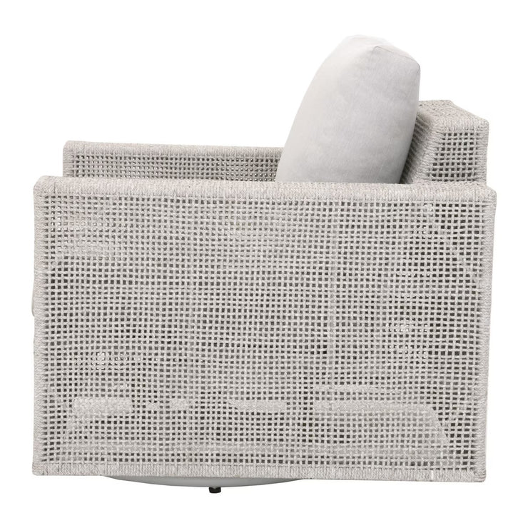 Essentials For Living Tropez Outdoor Swivel Rocker Sofa Chair ~ Taupe & White Flat Rope, Performance Pumice