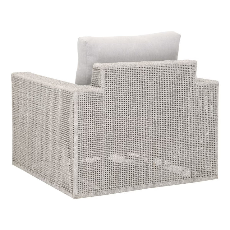 Essentials For Living Tropez Outdoor Swivel Rocker Sofa Chair ~ Taupe & White Flat Rope, Performance Pumice