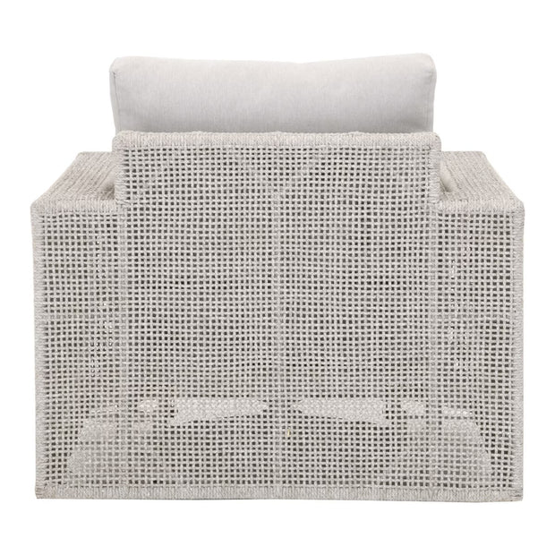 Essentials For Living Tropez Outdoor Swivel Rocker Sofa Chair ~ Taupe & White Flat Rope, Performance Pumice