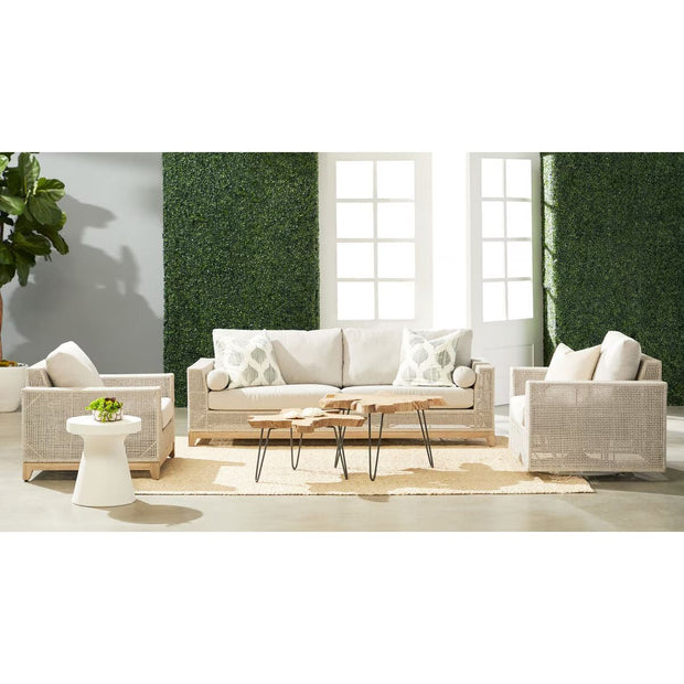 Essentials For Living Tropez Outdoor Swivel Rocker Sofa Chair ~ Taupe & White Flat Rope, Performance Pumice
