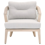 Essentials For Living Web Outdoor Club Chair ~ Taupe & White Flat Rope, Performance Pumice, Gray Teak