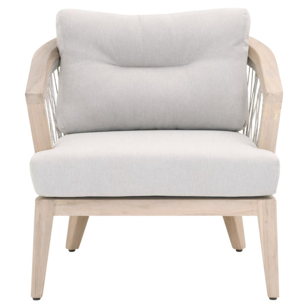 Essentials For Living Web Outdoor Club Chair ~ Taupe & White Flat Rope, Performance Pumice, Gray Teak