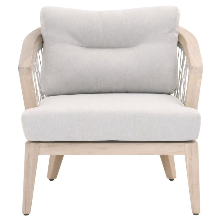 Essentials For Living Web Outdoor Club Chair ~ Taupe & White Flat Rope, Performance Pumice, Gray Teak