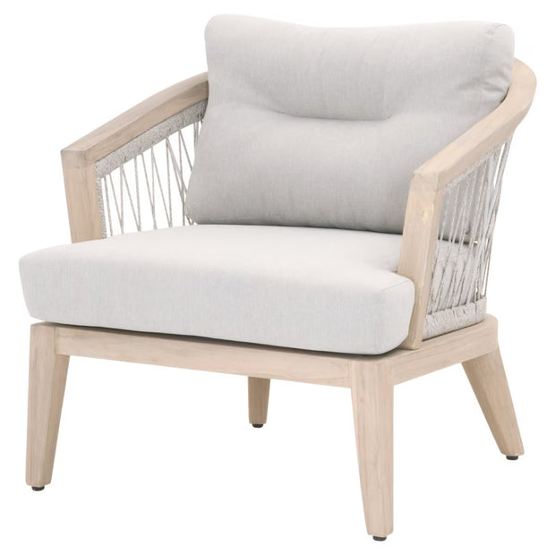 Essentials For Living Web Outdoor Club Chair ~ Taupe & White Flat Rope, Performance Pumice, Gray Teak