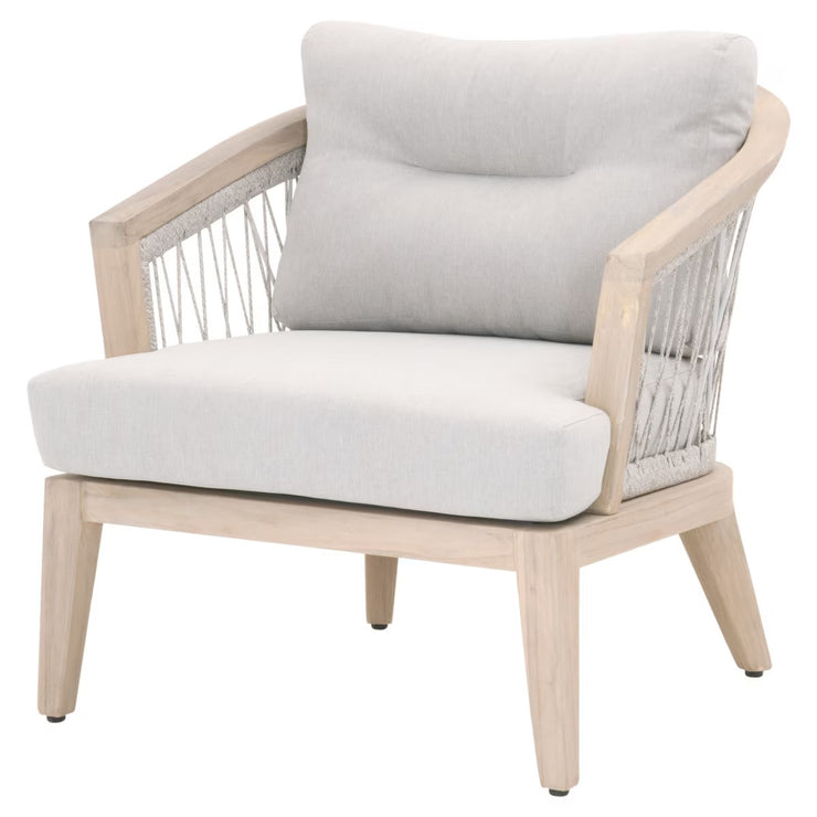 Essentials For Living Web Outdoor Club Chair ~ Taupe & White Flat Rope, Performance Pumice, Gray Teak