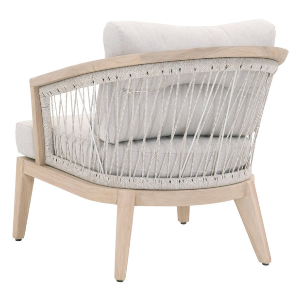 Essentials For Living Web Outdoor Club Chair ~ Taupe & White Flat Rope, Performance Pumice, Gray Teak