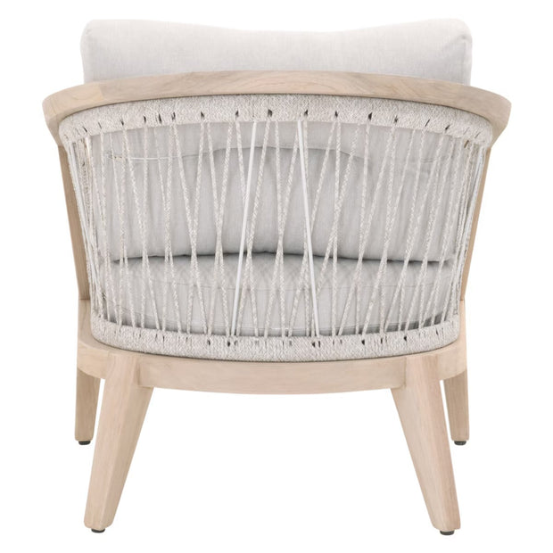 Essentials For Living Web Outdoor Club Chair ~ Taupe & White Flat Rope, Performance Pumice, Gray Teak
