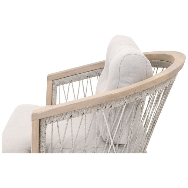 Essentials For Living Web Outdoor Club Chair ~ Taupe & White Flat Rope, Performance Pumice, Gray Teak