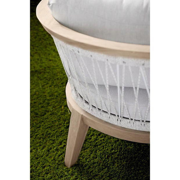 Essentials For Living Web Outdoor Club Chair ~ Taupe & White Flat Rope, Performance Pumice, Gray Teak