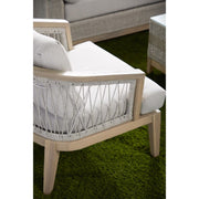 Essentials For Living Web Outdoor Club Chair ~ Taupe & White Flat Rope, Performance Pumice, Gray Teak