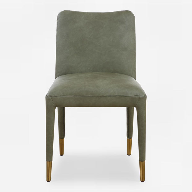 Uttermost Conifer Pine Green Distressed Faux Leather  Modern Dining Chairs Set of 2