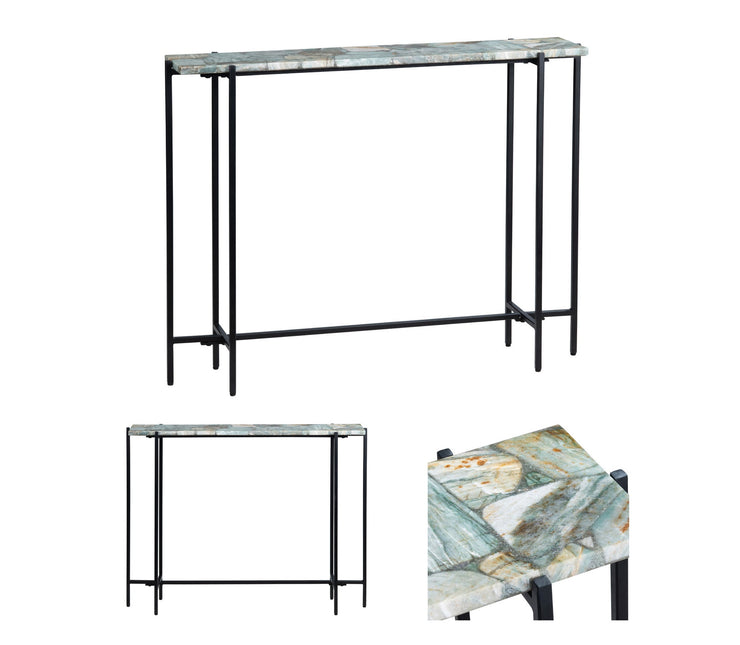 Crestview Collection Dublin Quartz Console Table with Black Iron Base