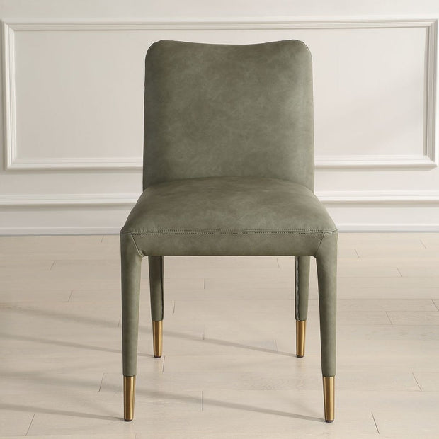 Uttermost Conifer Pine Green Distressed Faux Leather  Modern Dining Chairs Set of 2