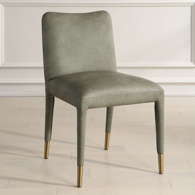 Uttermost Conifer Pine Green Distressed Faux Leather  Modern Dining Chairs Set of 2