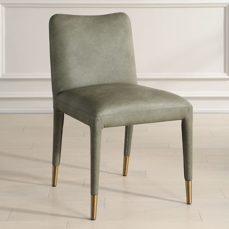 Uttermost Conifer Pine Green Distressed Faux Leather  Modern Dining Chairs Set of 2