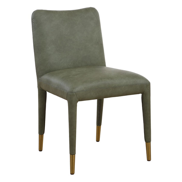 Uttermost Conifer Pine Green Distressed Faux Leather  Modern Dining Chairs Set of 2
