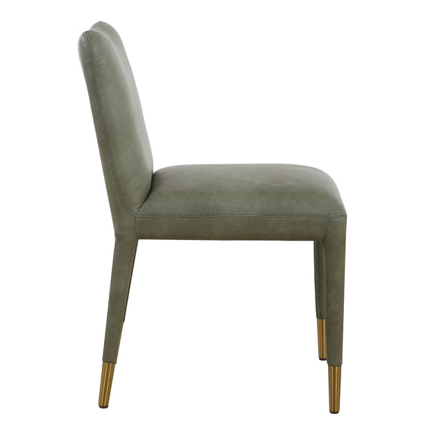 Uttermost Conifer Pine Green Distressed Faux Leather  Modern Dining Chairs Set of 2