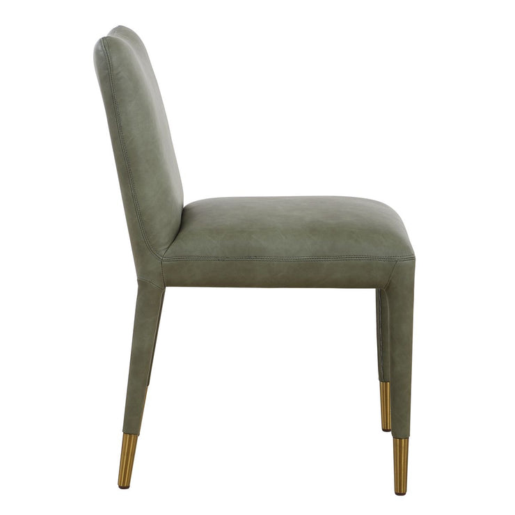Uttermost Conifer Pine Green Distressed Faux Leather  Modern Dining Chairs Set of 2