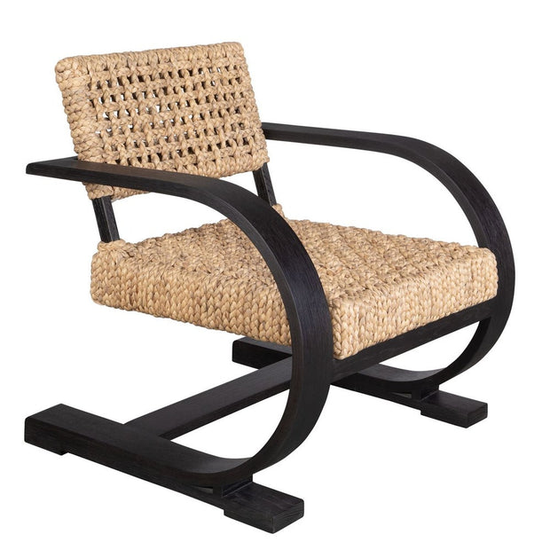 Uttermost Rehema Modern Bohemian Natural Woven Seat with Curved Black Framed Accent Chair